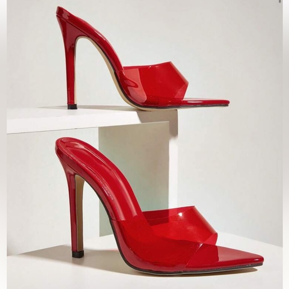 Shoes - Red Patent Stiletto Mule Heels | Pointed Toe | Size 9 | Statement Heels